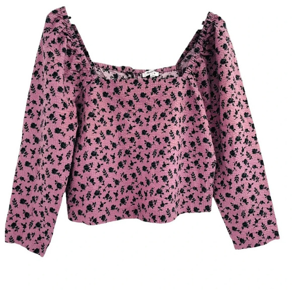 Madewell Women's Shirt S Seersucker Square Neck Floral Blouse Long Sleeve Crop - Picture 4 of 11